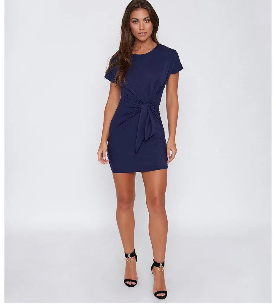 RUCHED WAIST MINI SHEATH DRESS