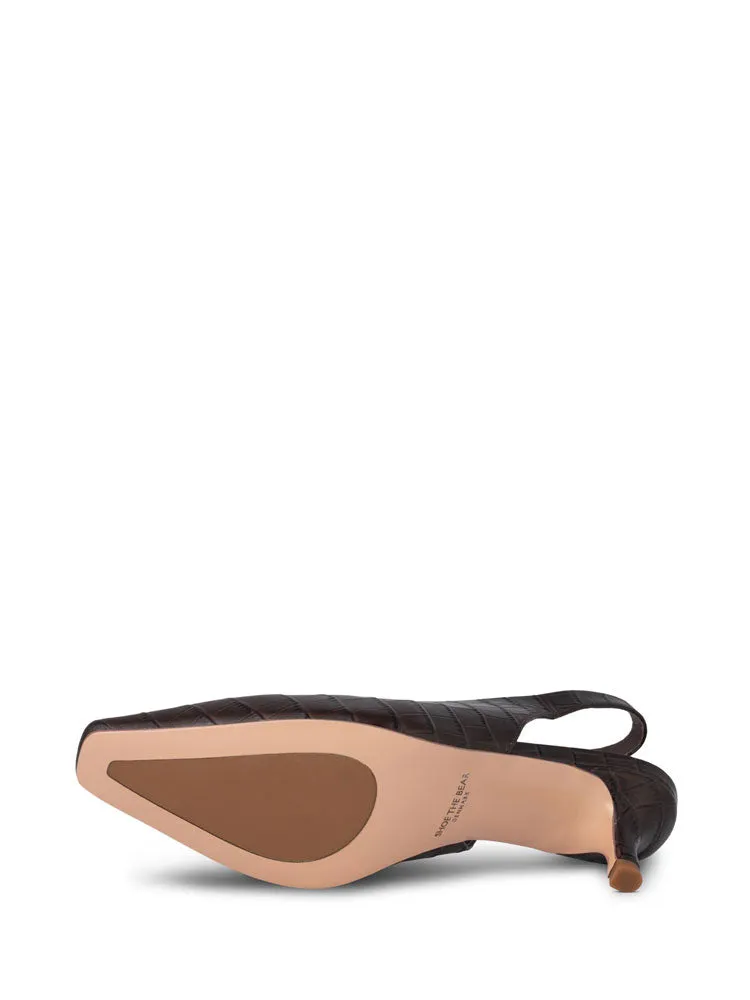 Shoe The Bear Maxine Croco Effect Slingbacks Chocolate